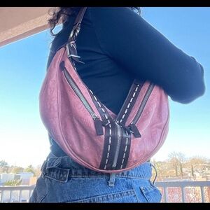 RARE rose soft leather Versace ‘biker’ shoulder bag